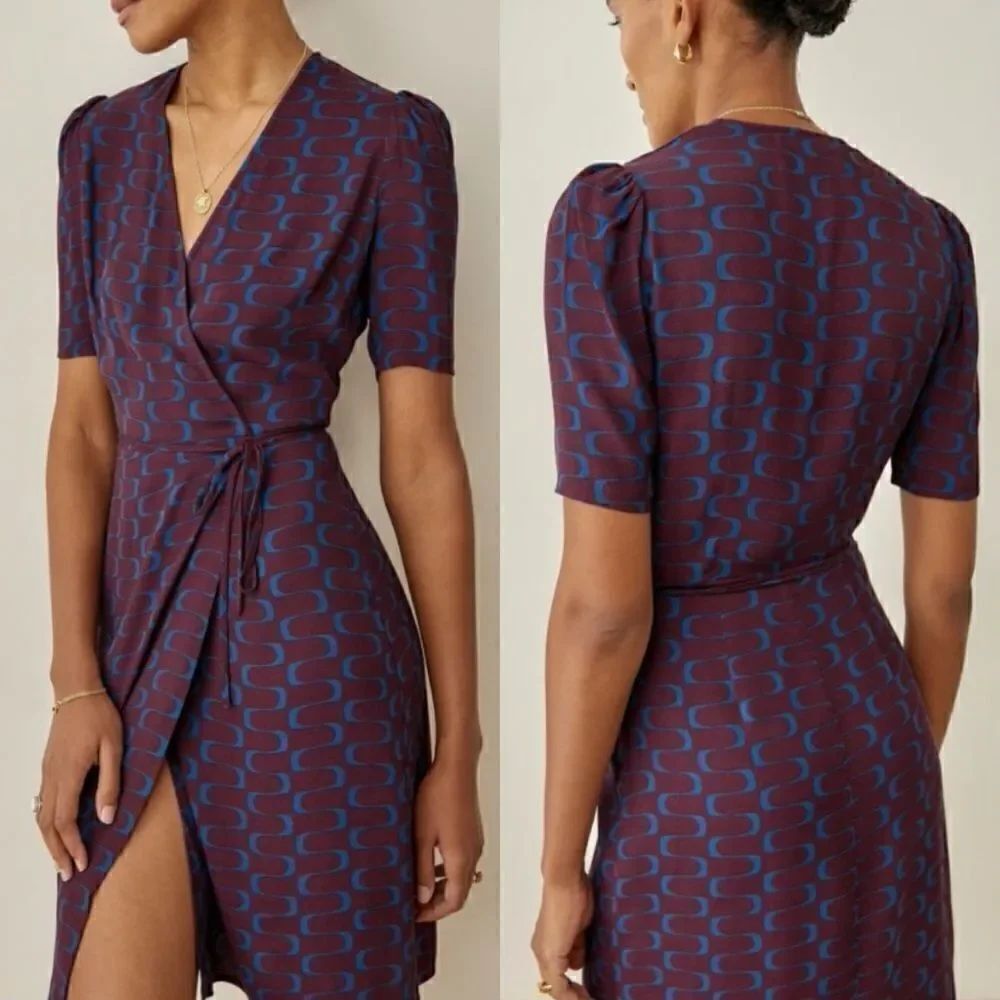 Reformation Laurent Mini Dress Marooned Wrap Purple Size S